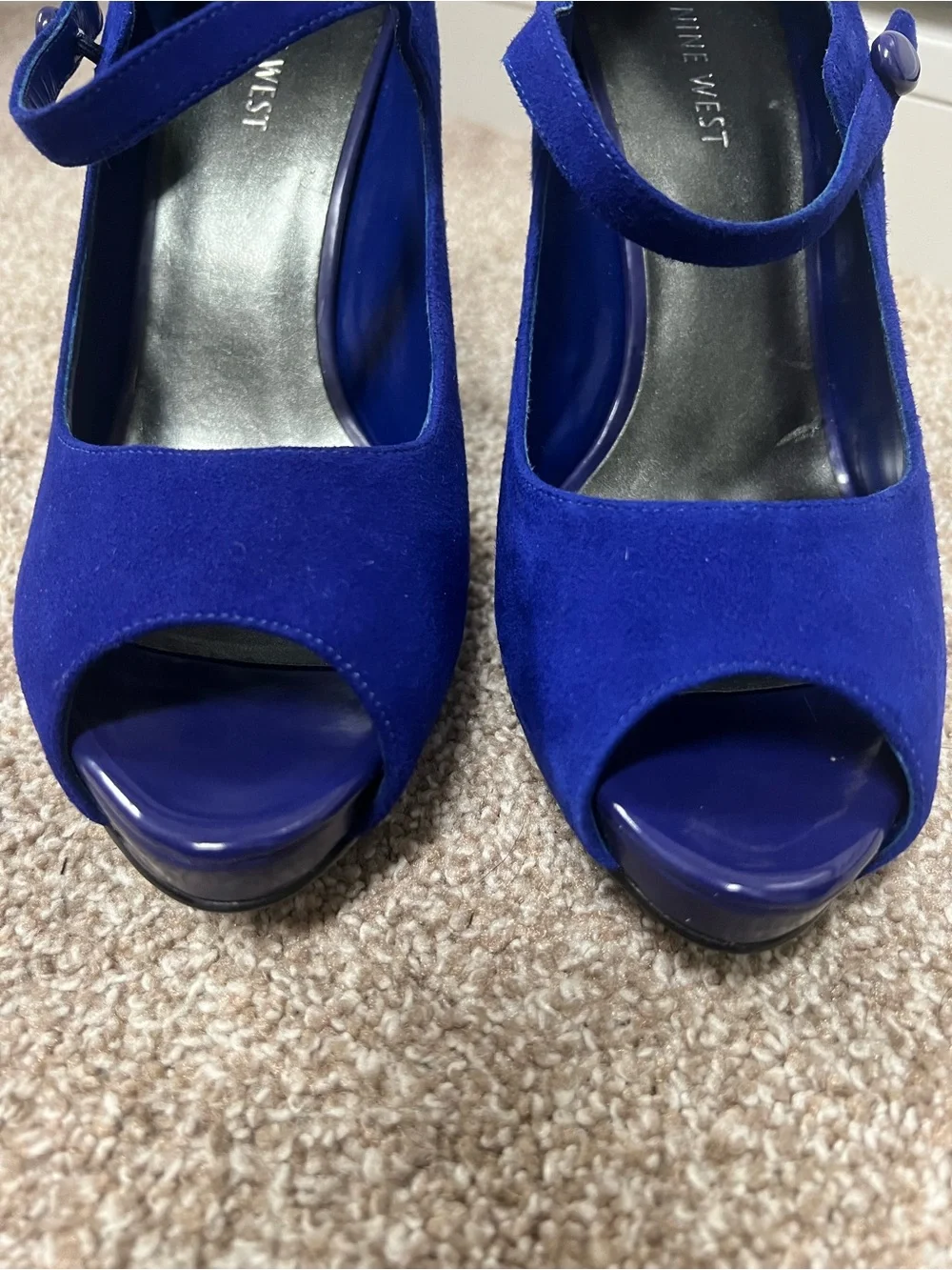 Nine West Royal Blue Suede Peep Toe Mary Jane Heels